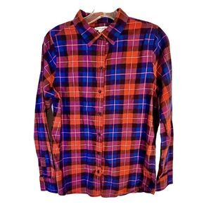 Amazon Essentials Brown/Blue Plaid Button Front Shirt Sz Small